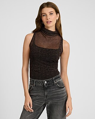 Mesh Snake Print Mock Neck Ruched Tank - image 2