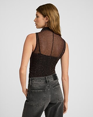 Mesh Snake Print Mock Neck Ruched Tank - image 3