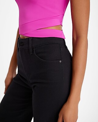 Express Bodycon High Compression High Neck Cutout Crop Top Black Women