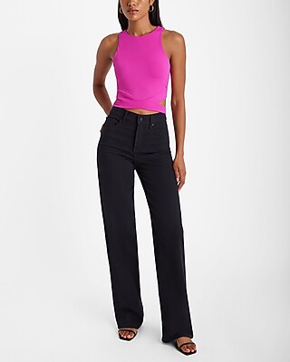 Express Bodycon High Compression High Neck Cutout Crop Top Black Women