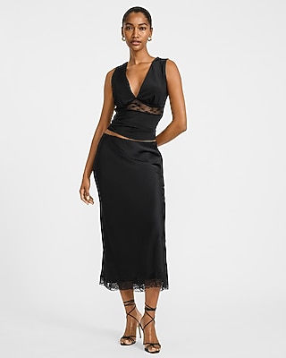 Satin Lace Pieced V-Neck Tank