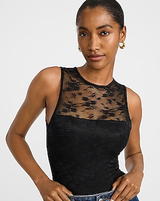 Lace Crew Neck Sleeveless Bodysuit