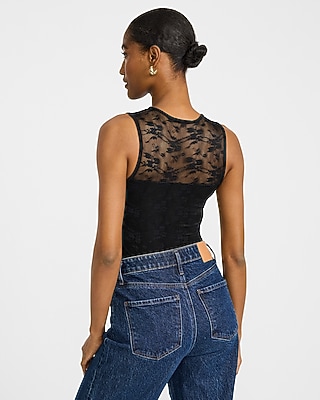 Lace Crew Neck Sleeveless Bodysuit