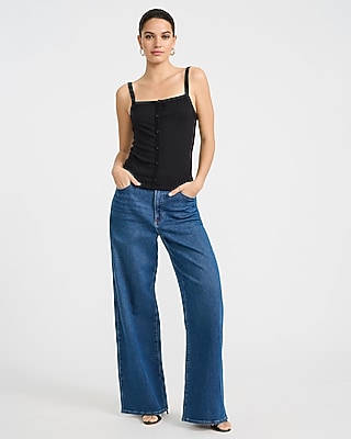 Ribbed Square Neck Button Front Cami