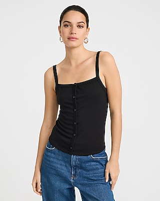Ribbed Square Neck Button Front Cami
