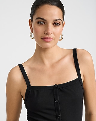 Ribbed Square Neck Button Front Cami