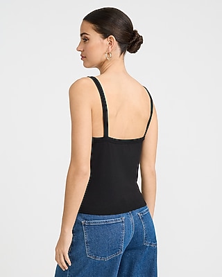 Ribbed Square Neck Button Front Cami