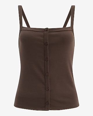 Ribbed Square Neck Button Front Cami