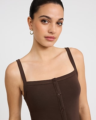 Ribbed Square Neck Button Front Cami