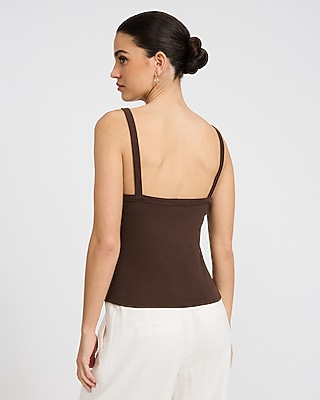 Ribbed Square Neck Button Front Cami