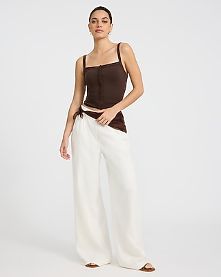 Ribbed Square Neck Button Front Cami