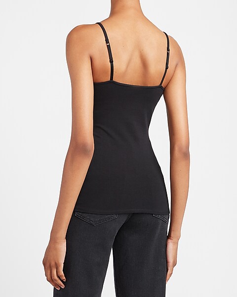 Buy V FOR CITY Women V-Neck Camis Shelf Bra Tank Top Seamless Adjustable  Straps Tee, Black/White, S at