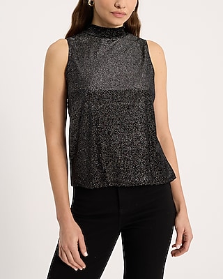 Glitter Velvet Mock Neck Tank