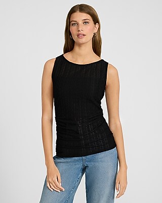 Ruched Lace Boat Neck Tank | Express
