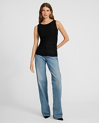 Ruched Lace Boat Neck Tank | Express