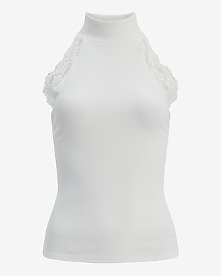 Halter Mock Neck Lace Trim Top