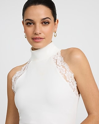 Halter Mock Neck Lace Trim Top