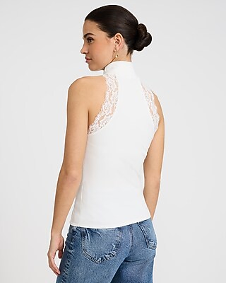 Halter Mock Neck Lace Trim Top