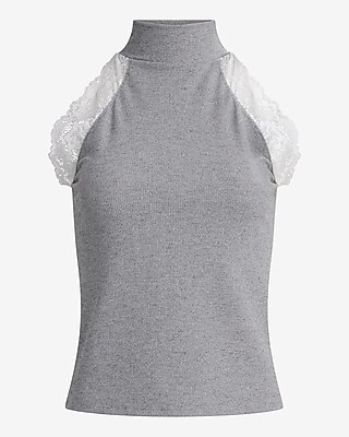 Halter Mock Neck Lace Trim Top