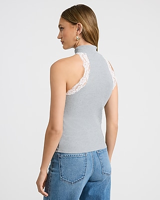 Halter Mock Neck Lace Trim Top