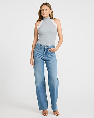 Halter Mock Neck Lace Trim Top