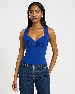 V-Neck Ruched Crossover Front Tank