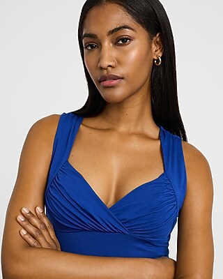 V-Neck Ruched Crossover Front Tank