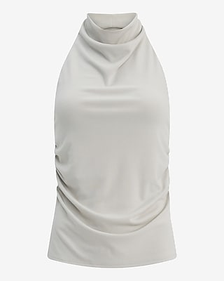 Jersey Halter Cowl Neck Ruched Tank