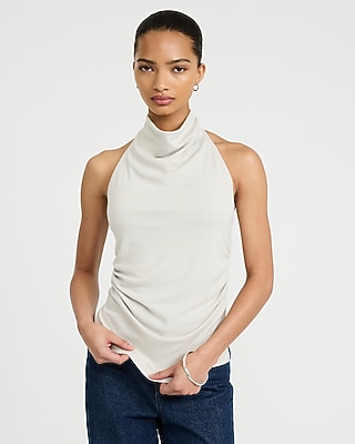 Jersey Halter Cowl Neck Ruched Tank