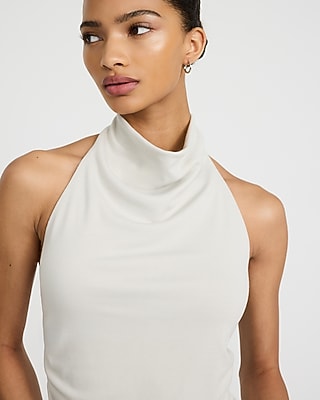 Jersey Halter Cowl Neck Ruched Tank