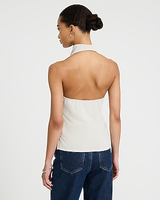 Jersey Halter Cowl Neck Ruched Tank