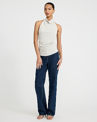 Jersey Halter Cowl Neck Ruched Tank
