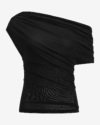 Mesh Asymmetrical One Shoulder Ruched Top