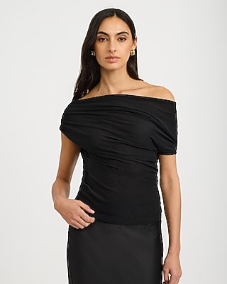 Mesh Asymmetrical One Shoulder Ruched Top