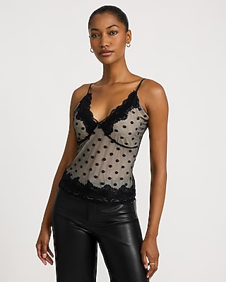 Satin Polka Dot Lace Trim V-neck High-low Tunic Cami | Express