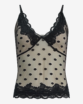 Mesh Polka Dot Lace Trim Cami