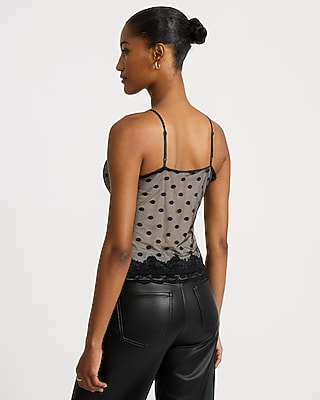 Mesh Polka Dot Lace Trim Cami