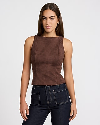 Faux Suede Crew Neck Tank