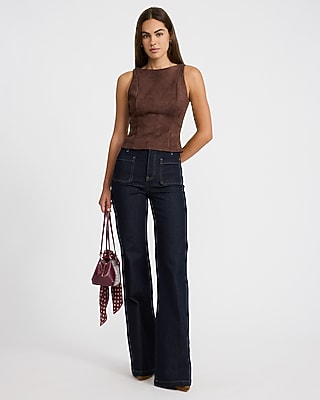 Faux Suede Crew Neck Tank