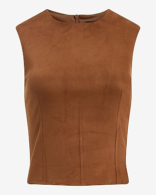 Faux Suede Crew Neck Corset Top