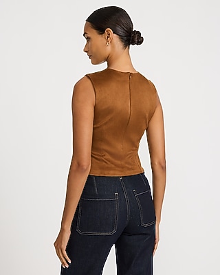 Faux Suede Crew Neck Corset Top