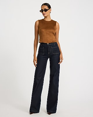 Faux Suede Crew Neck Corset Top