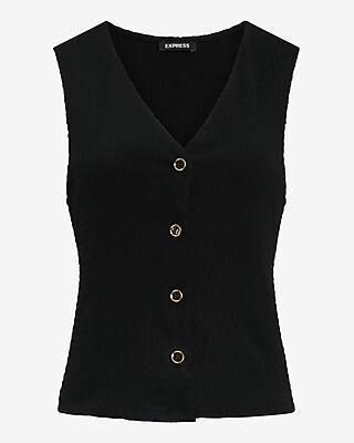 Textured V-Neck Gold Button Vest Top - image 4