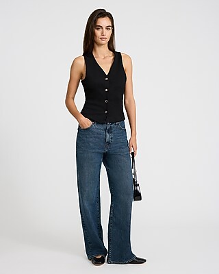 Textured V-Neck Gold Button Vest Top - image 3