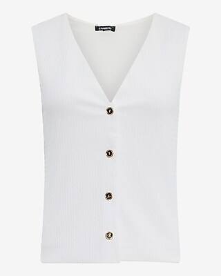 Textured V-Neck Gold Button Vest Top - image 4