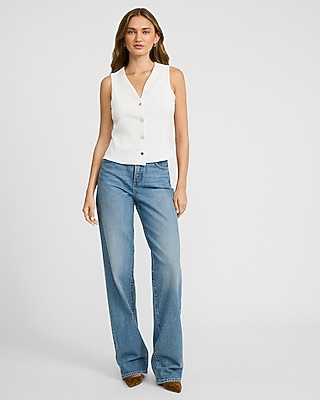 Textured V-Neck Gold Button Vest Top - image 3