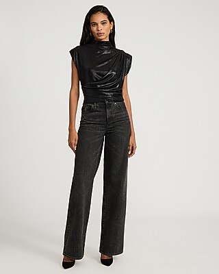 Shine Mock Neck Cap Sleeve Draped Top | Express