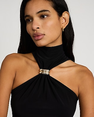Satin Halter Cowl Neck Tank