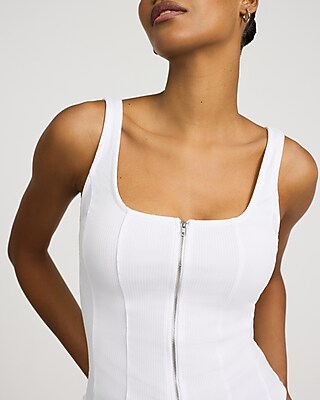 Ribbed Square Neck Zip Front Tank - image 2