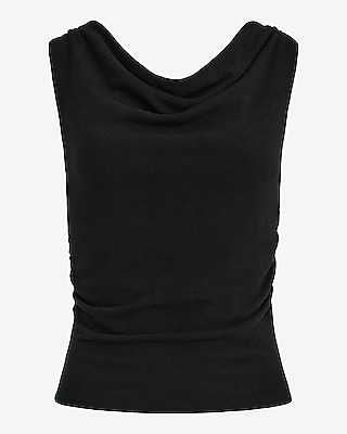 Crepe Draped Cowl Neck Sweater Tank